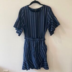 Express navy with white stripes 100% cotton dress with ruffles size XS
